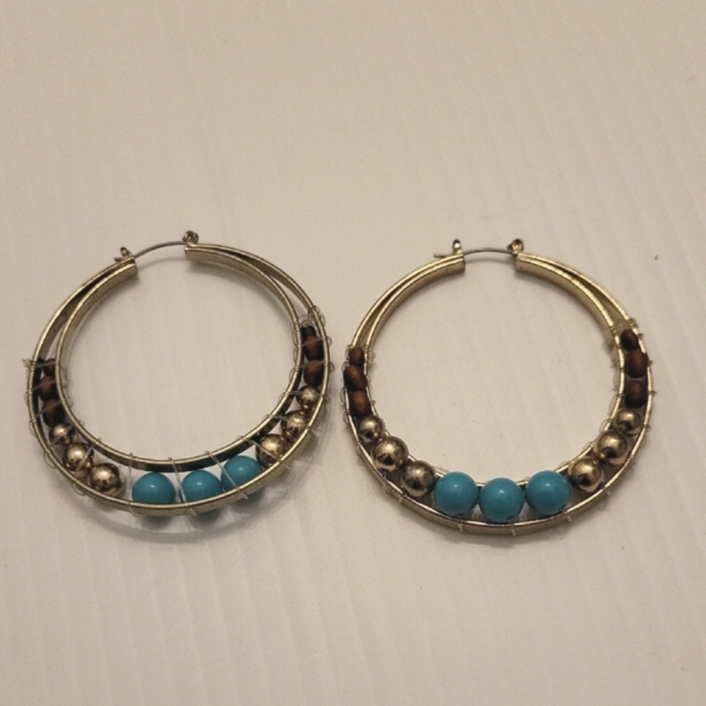 4/$20 Gold and Turquoise Hoop Earrings